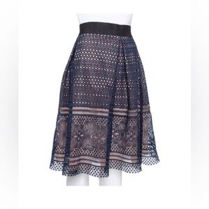 Self-Portrait Navy and Cream Lace Midi Skirt